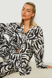 women's black and white zebra print two-piece set